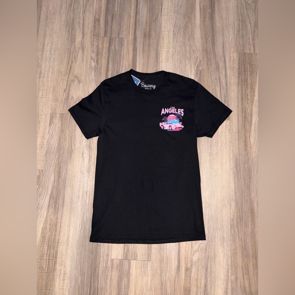Black Graphic Tee with Pink Accents